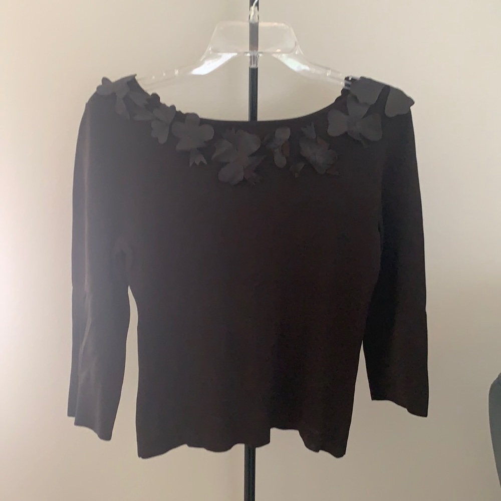 Brown sweater with leather accent flowers